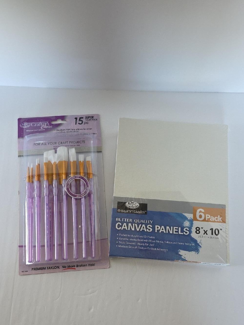 Craft Brush Set & Canvas Panels 15pc Brushes + 6-Pack 8x10" Canvases